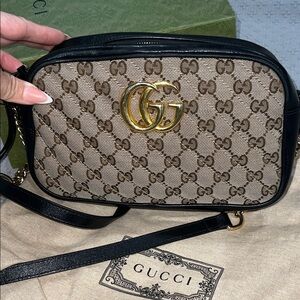 Gucci Beige and Brown Marmont GG Logo Crossbody Bag
